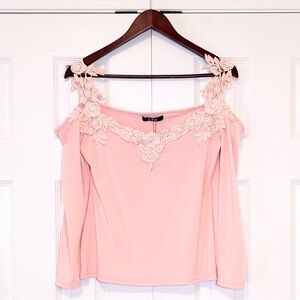 65% Cotton Floral Embroidered Applique Boho Fairy Size S CBR Cold Shoulder Top